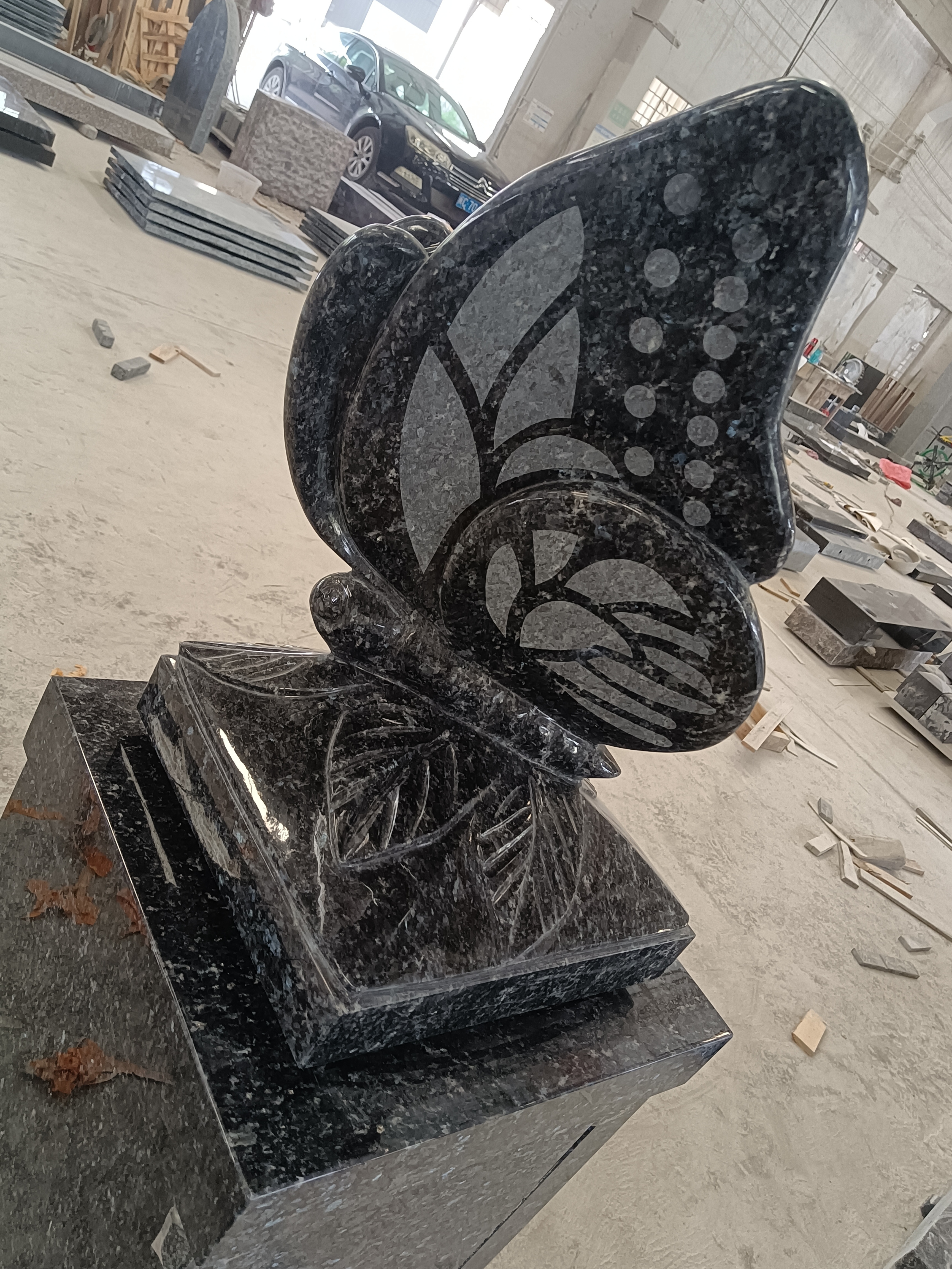 Blue Pearl Granite Stone Tombstone Designs Butterfly Headstones