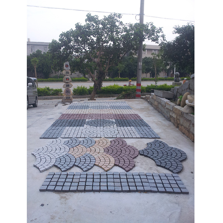 Wholesale Popular Black Grey Red Yellow Natural Stone Granite Cobbles On Mesh Paving