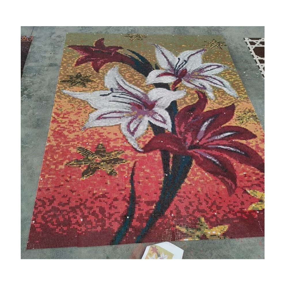 Flower Art Kitchen Wall Flower Pattern Tiles Glass Mural Mosaic Backsplash For Hotel Villa