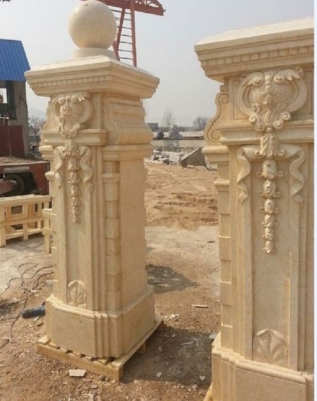 White Marble Stone Luxury Ornamental Decorative Outdoor Pillar Lights Gate Design