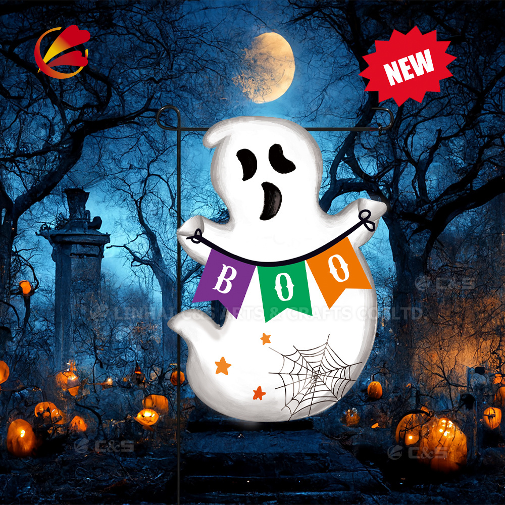 Halloween 3D Garden Flag Outdoor Decorations for Outside Double-Sided Printed, Ghost Flags House Yard Seasonal Decoration 12x18