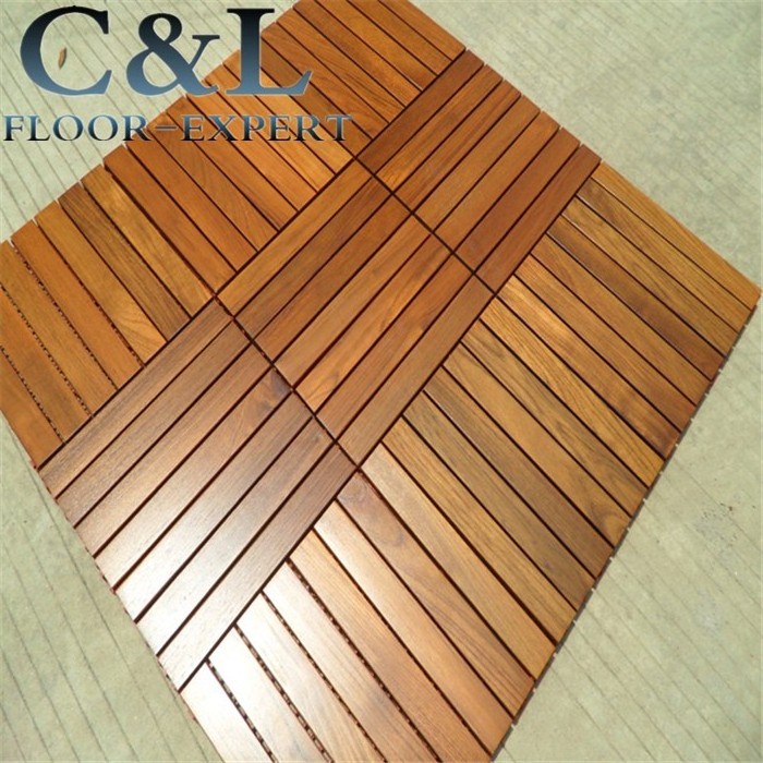 Oiled prefinished interlocking system DIY Burma teak solid wood decking tiles