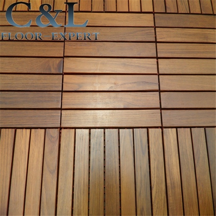 Oiled prefinished interlocking system DIY Burma teak solid wood decking tiles