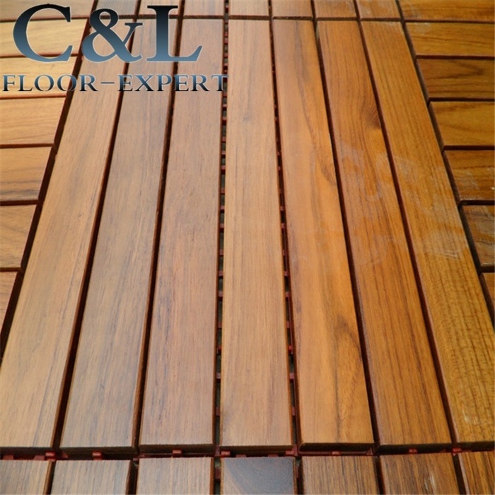 Oiled prefinished interlocking system DIY Burma teak solid wood decking tiles