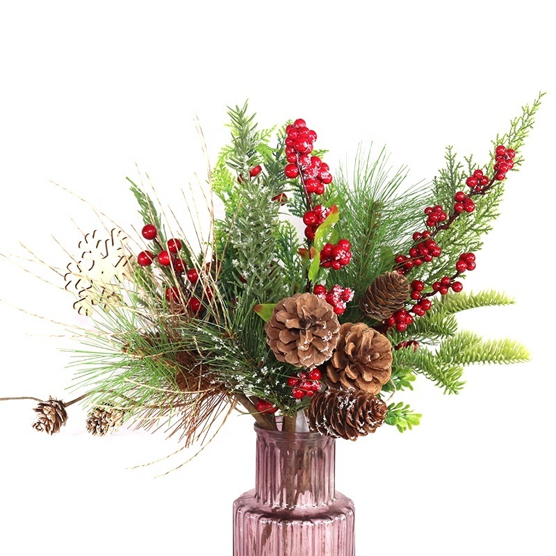 FCC1202   hot sell Red Berry Stems Pine Branches Evergreen Christmas branches Berries Decor