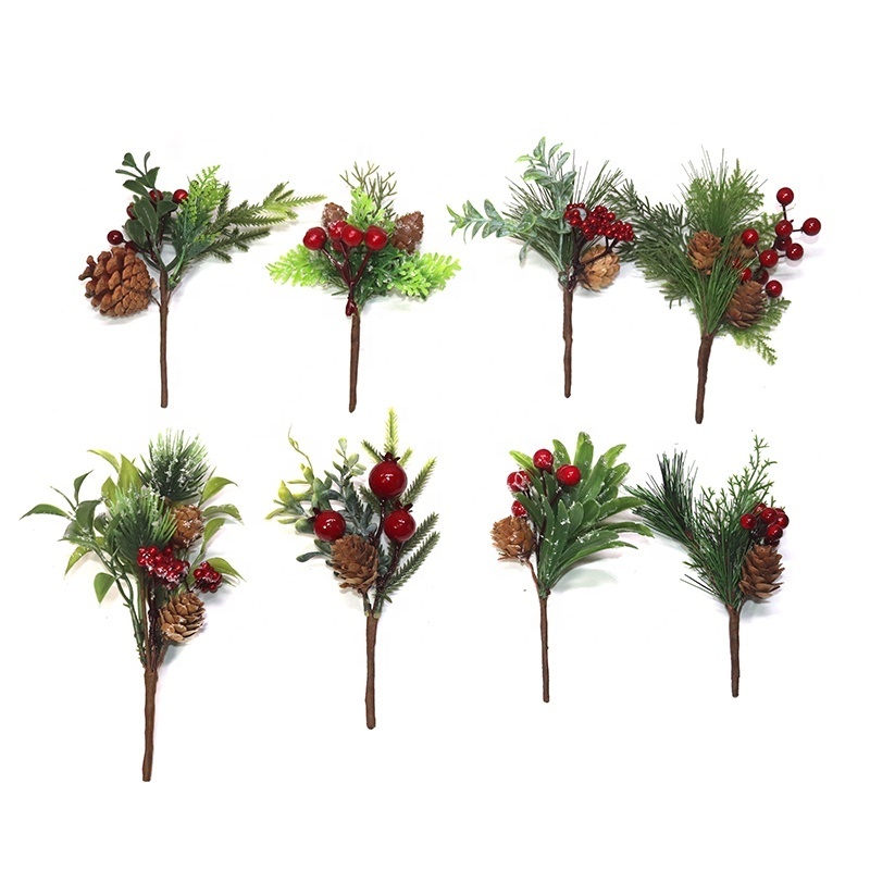 FCC1202   hot sell Red Berry Stems Pine Branches Evergreen Christmas branches Berries Decor