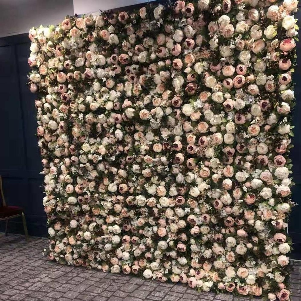 FC1002 Customized Artificial Silk Flower Roll Up Flower Wall Rose peony flower wall backdrop  for wedding decoration