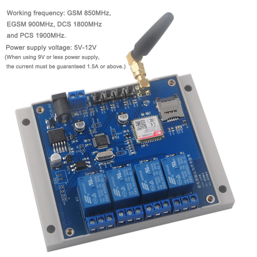 DIYmall 4 Channel Relay Module with Case SMS Call Controller GSM Remote Control Switch SIM800C GSM Gate Opener