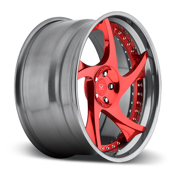 20 inch customized red spoke 2 piece forged car wheel rim manufactures in china