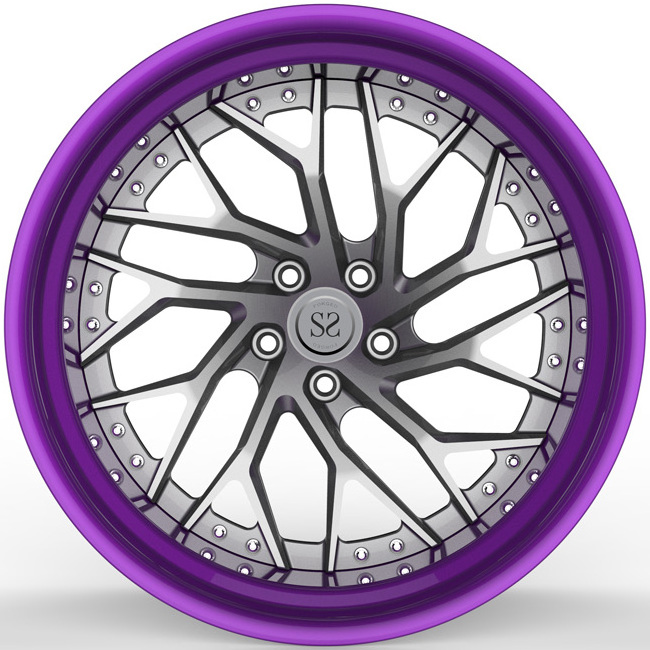 Matte Gun Metal Disc Lip Purple Aluminum Alloy Rims 2 Piece  19inch S5 19x9.5 19x12 Staggered Car Wheels