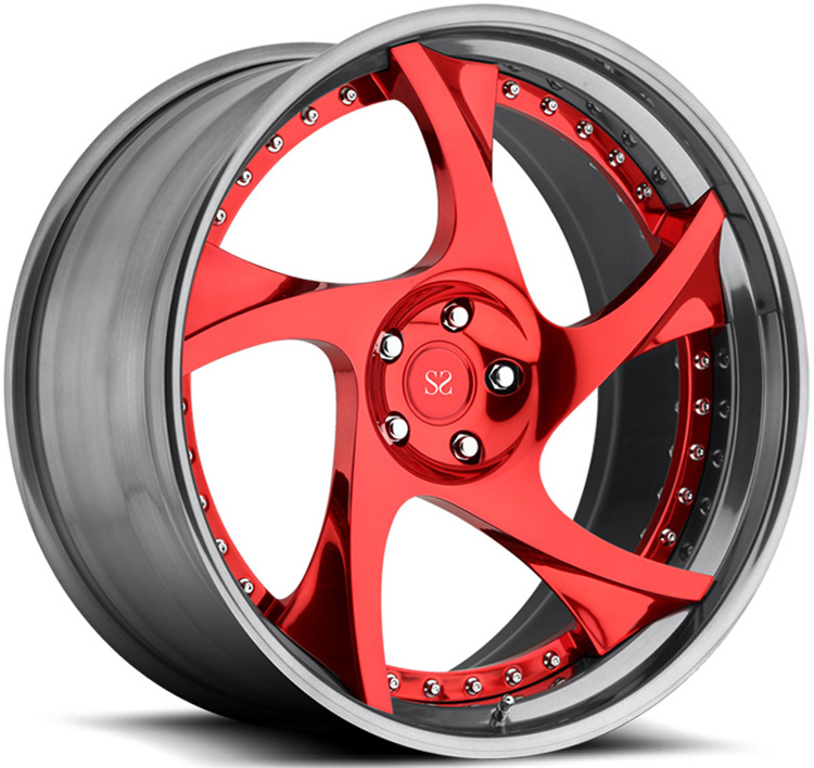 20 inch customized red spoke 2 piece forged car wheel rim manufactures in china