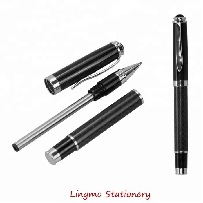 Classic Style Black Color Carbon Fiber Roller Ball Pen with Custom Logo