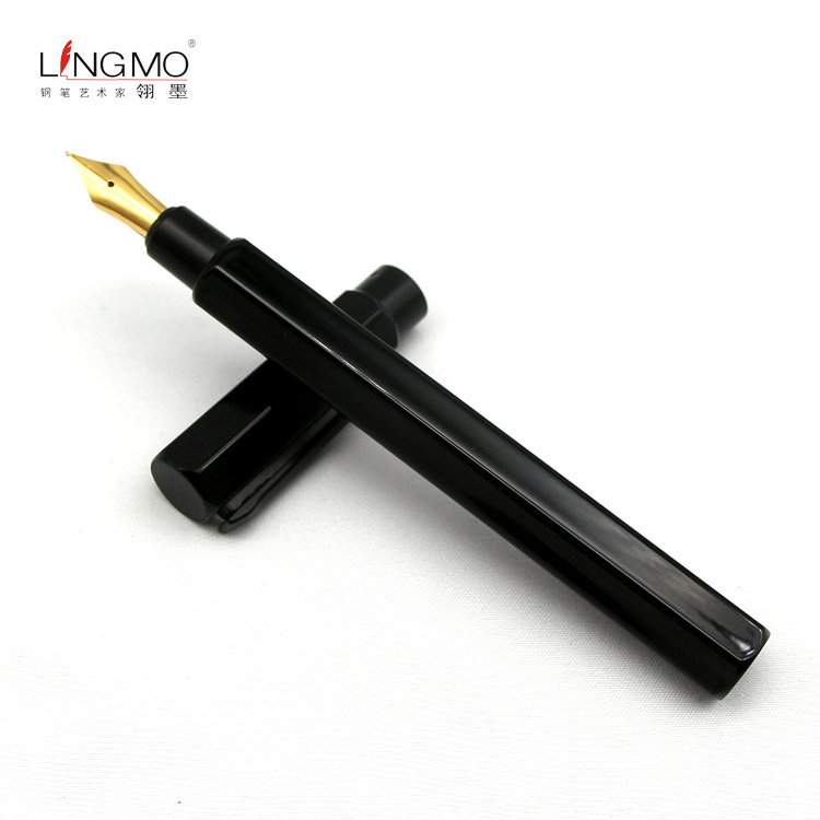 Shanghai Lingmo Luxury Personalized Fountain Pen Black Metal Hexagonal Ink Pen OEM Logo