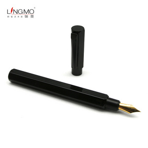 Shanghai Lingmo Luxury Personalized Fountain Pen Black Metal Hexagonal Ink Pen OEM Logo