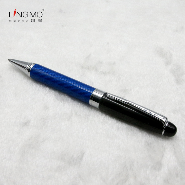 Shanghai Lingmo Blue Carbon Fiber Souvenir Pen OEM Logo Twist Open Ballpoint Pen Customer Pen