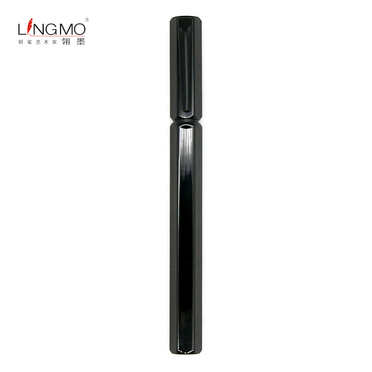 Shanghai Lingmo Luxury Personalized Fountain Pen Black Metal Hexagonal Ink Pen OEM Logo