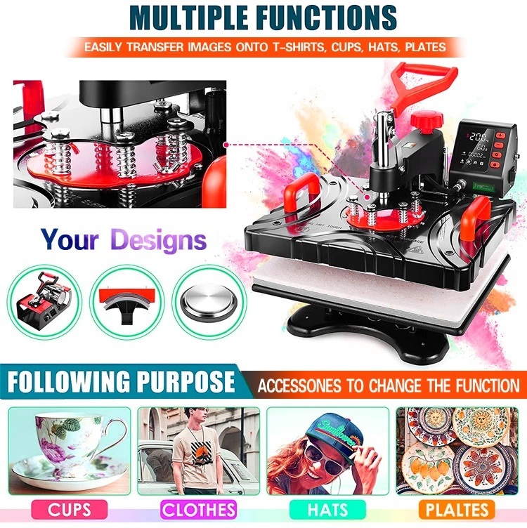 Freesub 5 in 1 t shirt heat press machine mug sublimation printing machine cap/hat heat press machine for t-shirt P8100-5