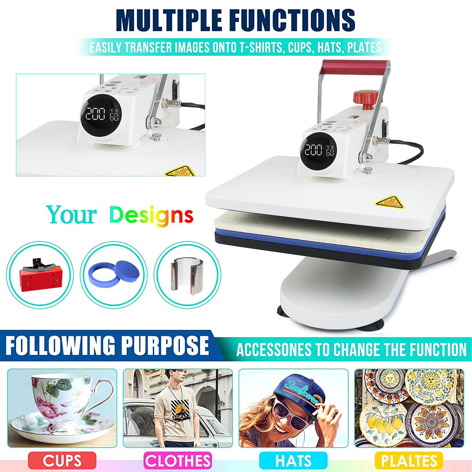 Freesub New Arrivals 360 Swing T-shirt Printing Machine 8 in 1 tshirt Heat Press Machines for t shirt cap mug plate