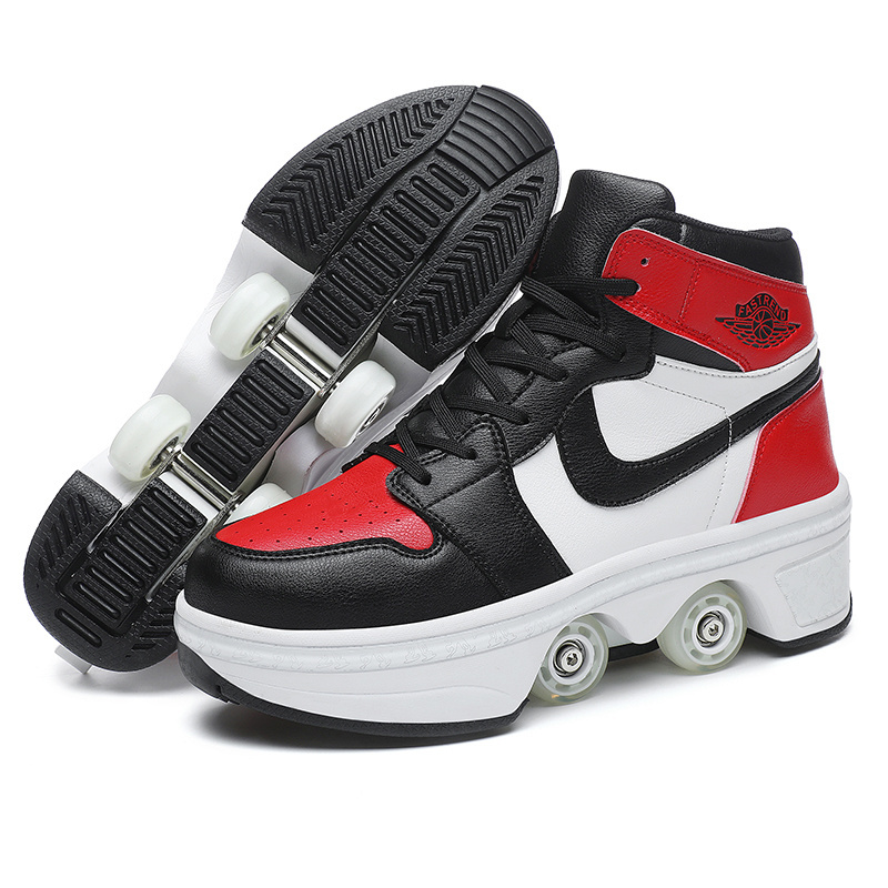 FREE SAMPLE Roller Skate Shoes Double-Row Walking Shoes with Wheels 2 in 1 Removable Pulley Parkour Skating