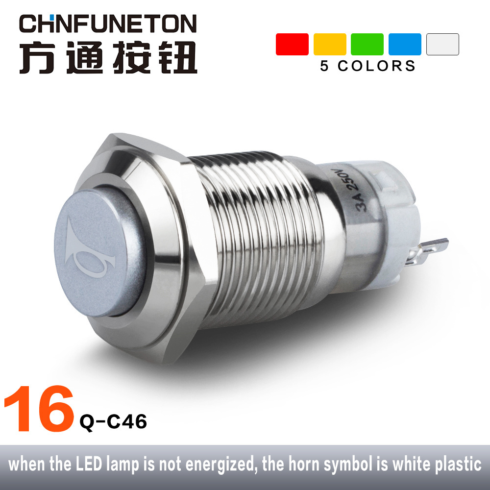 12V 16mm LED Light Waterproof Momentary Horn Metal Push Button Switch For Motorcycle Car Boat