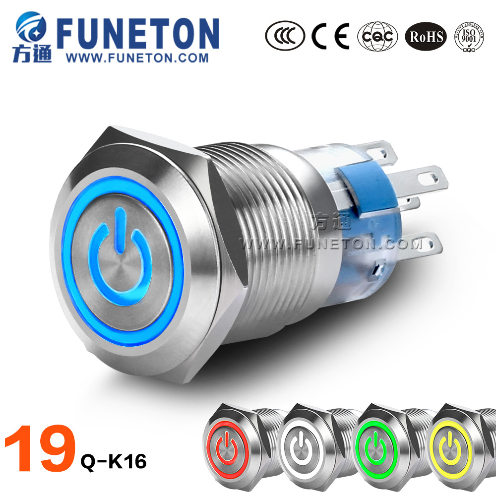 19mm 2 3 Position Switch Push Button Switch DPDT Illuminated Metal Switch with LED Waterproof Stainless Steel