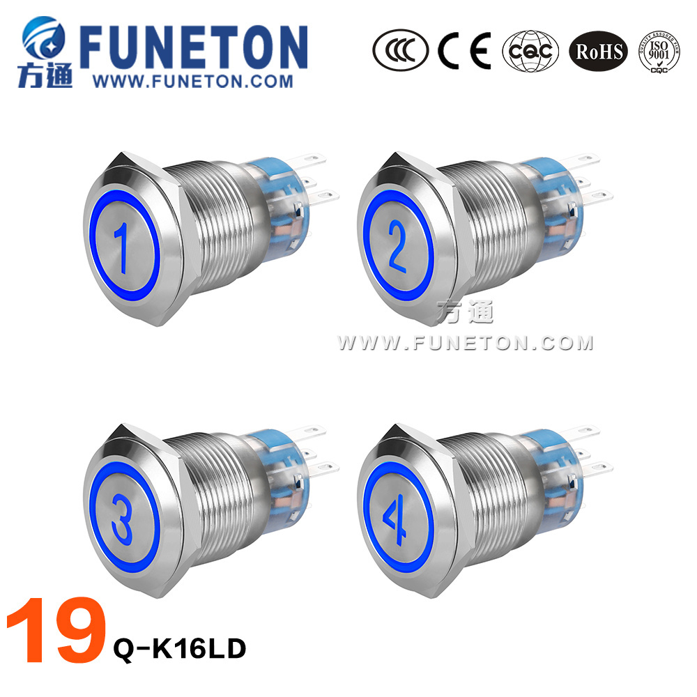 19mm 2 3 Position Switch Push Button Switch DPDT Illuminated Metal Switch with LED Waterproof Stainless Steel