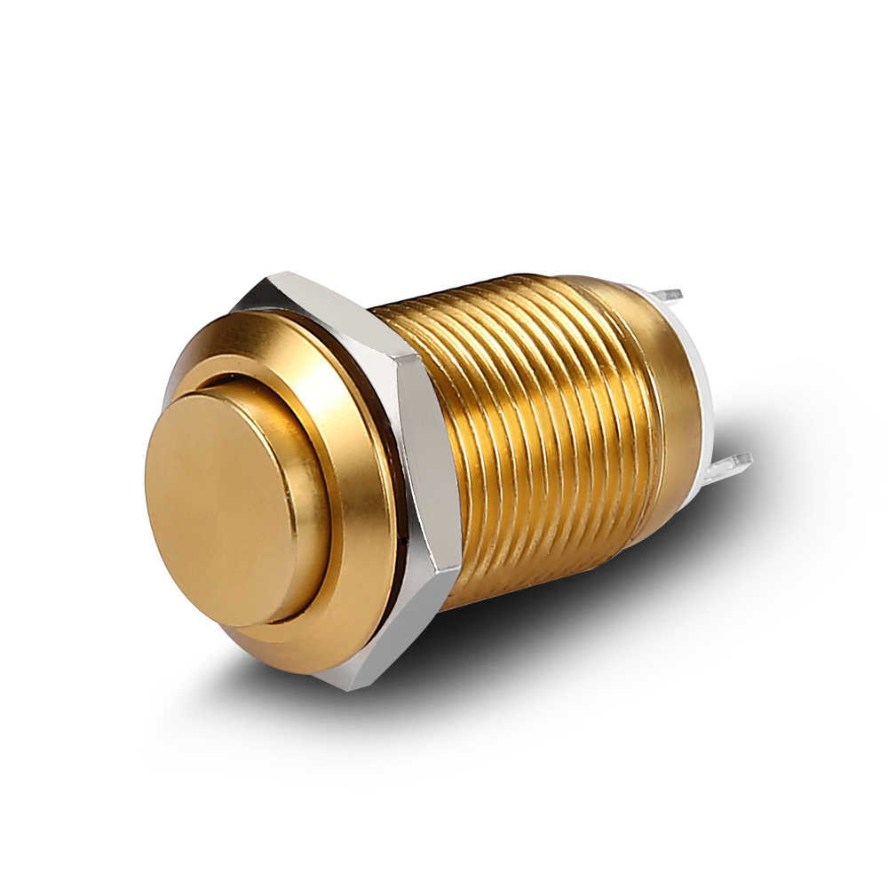 Sell well mini golden color body metal 12mm metal pushbutton colorful customized push bottom switch