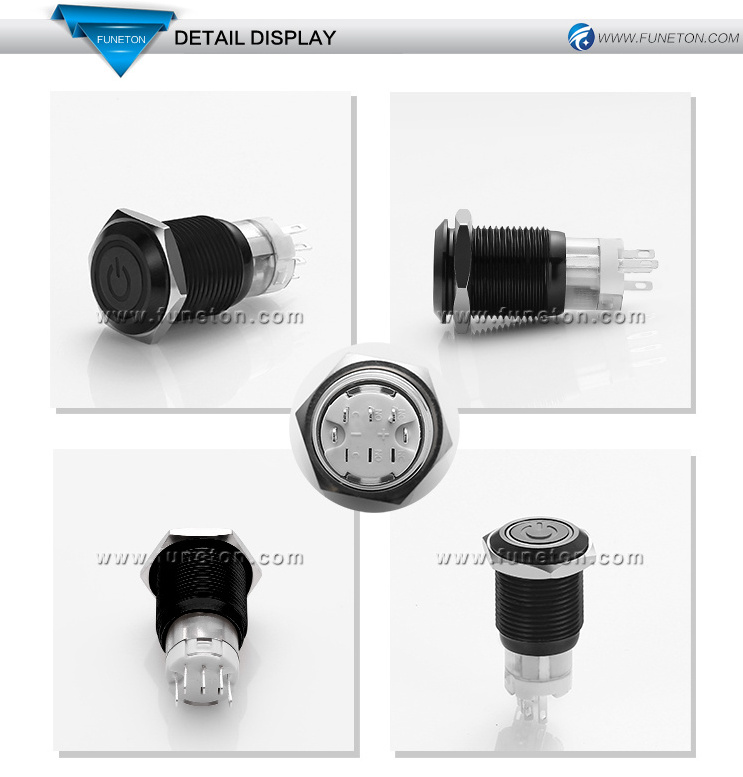 16mm mini swterproof IP65 12V Black shell LED Latching Pull Start Car on off Metal Push Button Switch