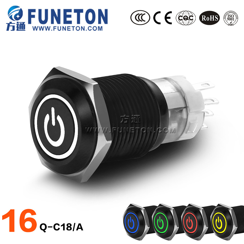 16mm mini swterproof IP65 12V Black shell LED Latching Pull Start Car on off Metal Push Button Switch