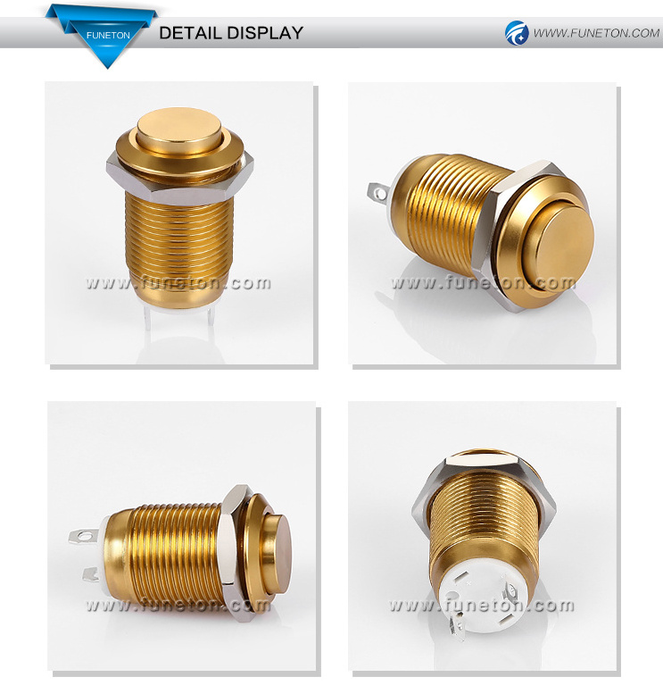 Sell well mini golden color body metal 12mm metal pushbutton colorful customized push bottom switch