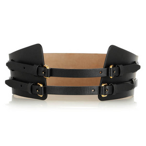 Wide Black Girdle Belt Women, Double Buckle Style Thick Fake Leather Fashion Belt FT-L2599