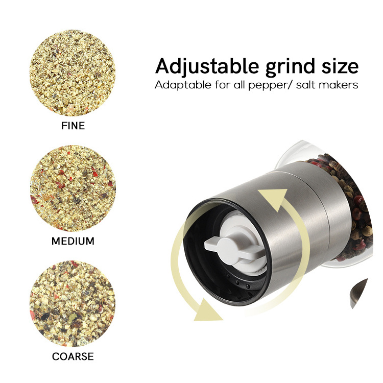 Stylish Cylinder Dry Spice and Herb Mills Stainless Steel Adjustable Manual Salt and Pepper Grinder