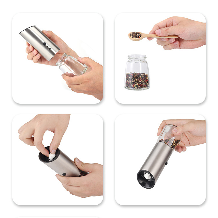 Stainless steel Rechargeable USB Gravity automatic Electric himalayan Salt Grinder with Light spice Pepper Grinder set