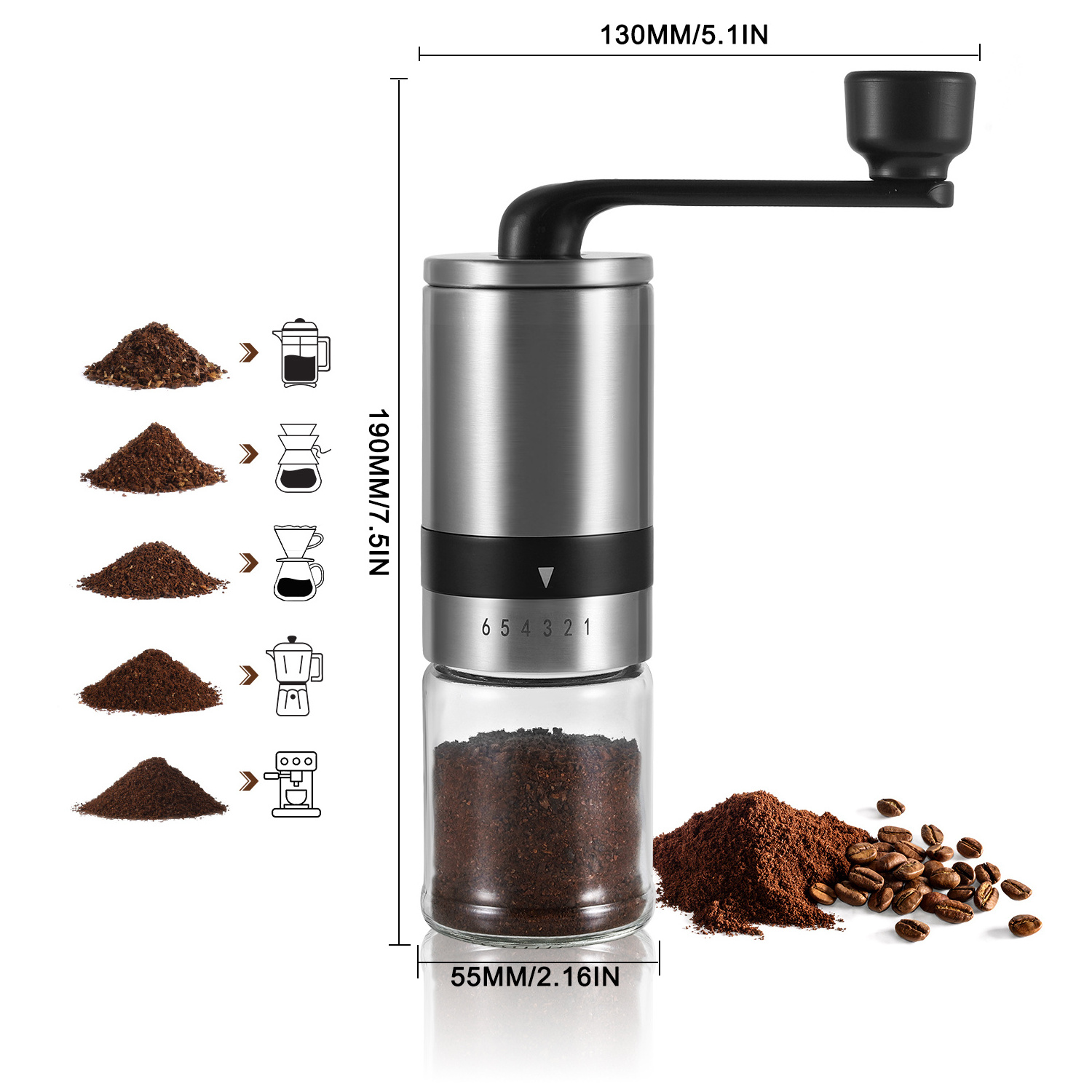 CHINAGAMA Mini Coffee Grinders Manual Commercial Espresso Cafe Ceramic Burr Stainless Steel Hand Crank Coffee Grinder For Sale