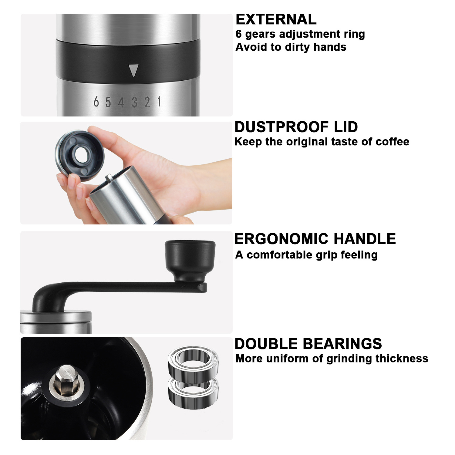 CHINAGAMA Mini Coffee Grinders Manual Commercial Espresso Cafe Ceramic Burr Stainless Steel Hand Crank Coffee Grinder For Sale