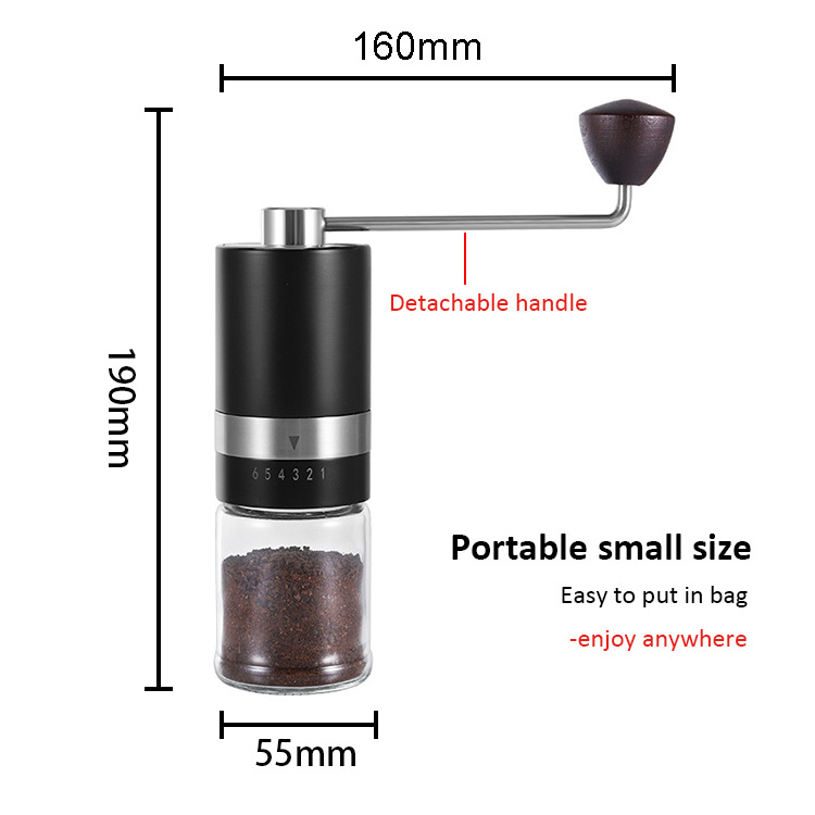 Manual  Conical  Mill ceramic Adjustable coffee bean grinder Setting Portable Hand Crank bur coffee grinder with  wooden handle