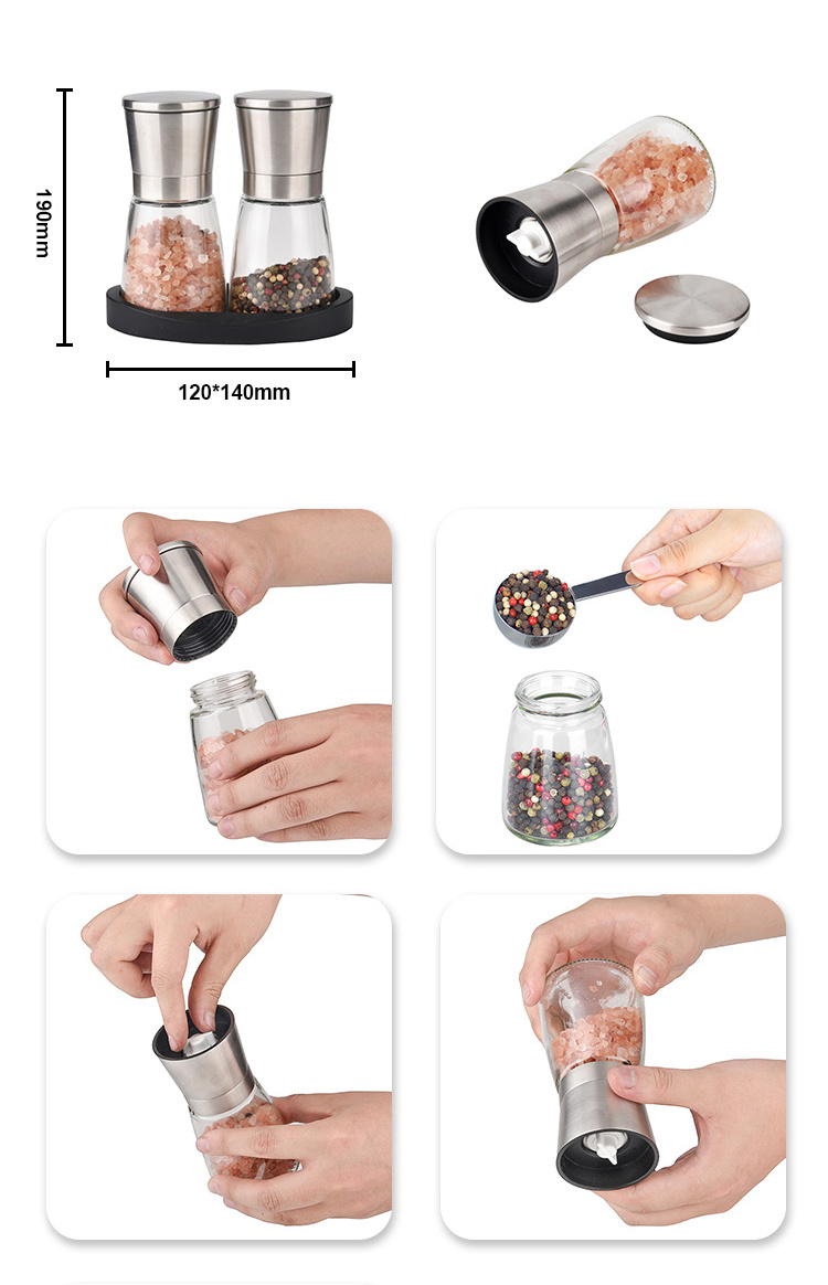 LFGB grinders miller crusher pepper & salt marble old salt pepper spice  mill with silicone base