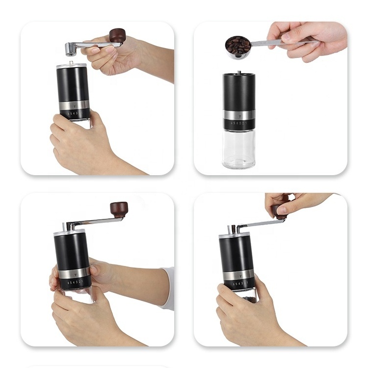 Hand Crank customized 6 Precisions Durable   stainless steel manual coffee grinder coffee hand grinder ceramic bean mill