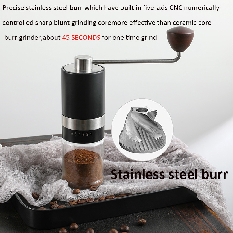 LFGB Manual classical wooden mini espresso colour coated manual coffee kettle grinder bean makers mill with coffee & tea sets