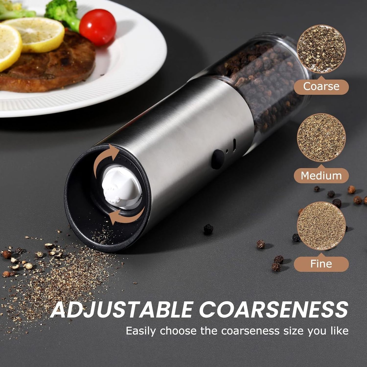 CE Rohs Rechargeable USB Ceramic Burr manual Spice Mill  Gravity Electric Salt and Pepper Grinder with LED light