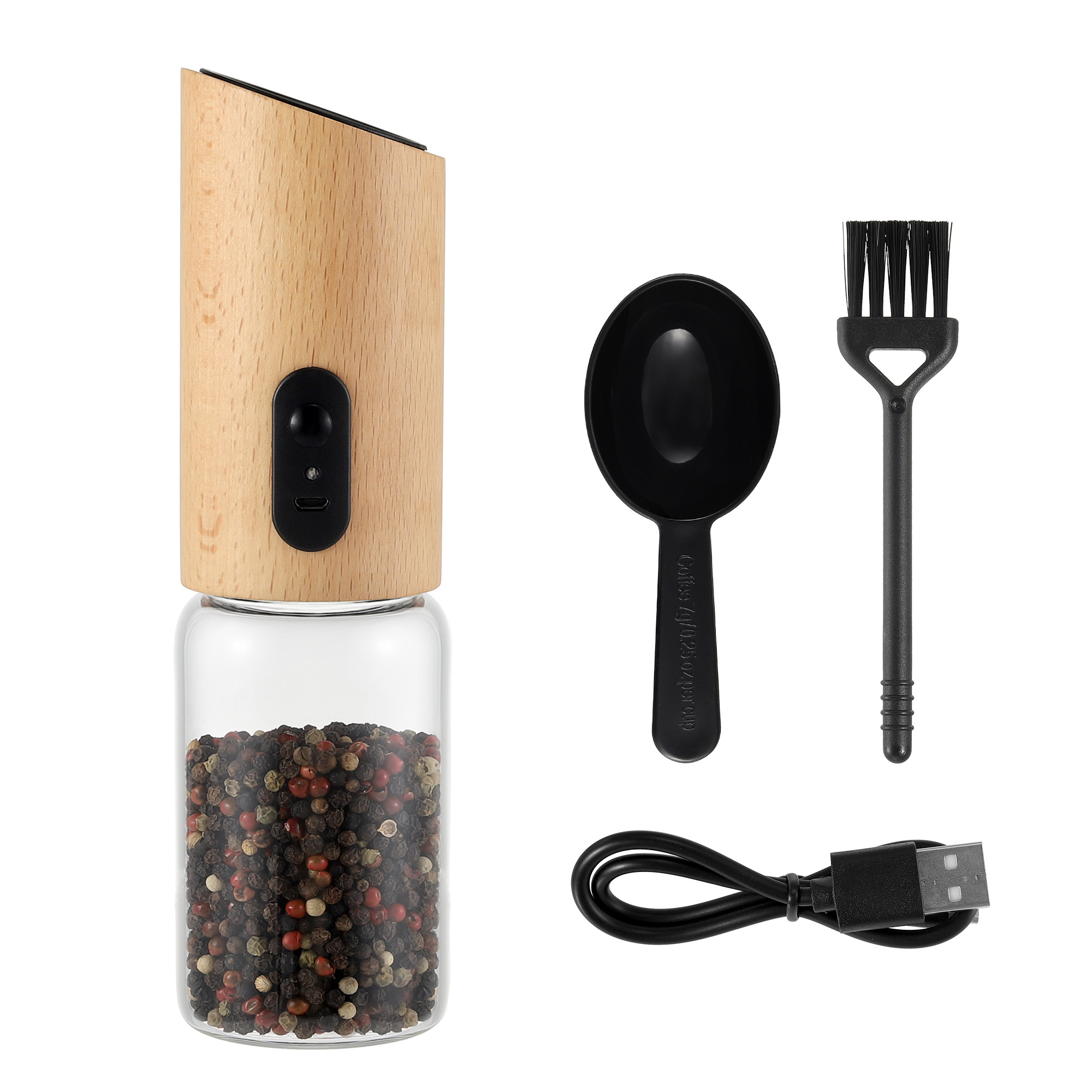 Rohs CE USB Rechargeable Wood Spice&Herb Mill Tools Gravity Electric Salt and Pepper Grinder