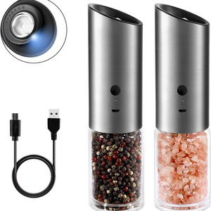 CE Rohs Rechargeable USB Ceramic Burr manual Spice Mill  Gravity Electric Salt and Pepper Grinder with LED light