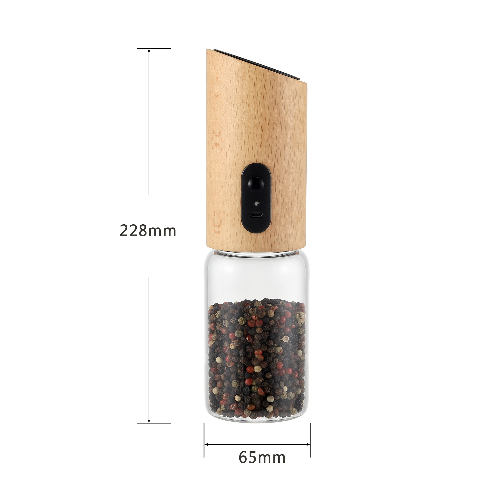 Rohs CE USB Rechargeable Wood Spice&Herb Mill Tools Gravity Electric Salt and Pepper Grinder