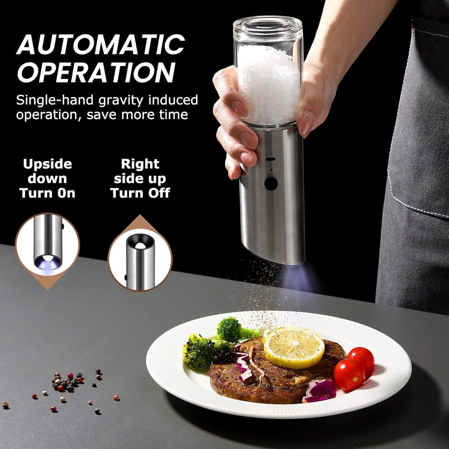 Stainless steel Rechargeable USB Gravity automatic Electric spice himalayan salt and Pepper Grinder set