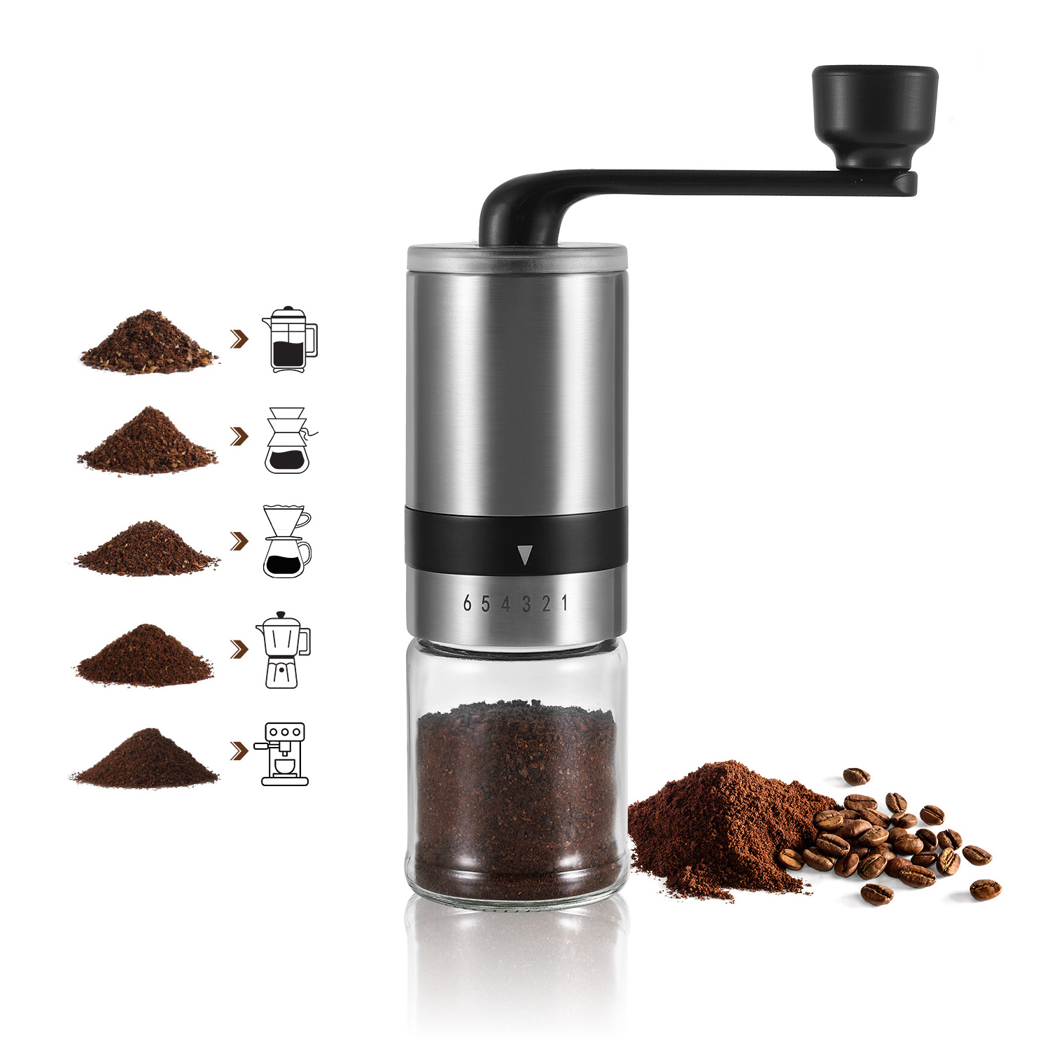 CHINAGAMA Ceramic Coffee mill Factory Stainless Steel Cordless Ceramic Burr Coffee Mill Manual Coffee Bean Grinder