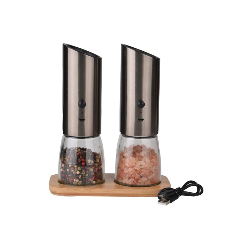 Christmas gift  kitchen Wholesale  Gravity USB  Gun color Electric Salt Pepper Mill Grinder Set  and salt mill   for new year