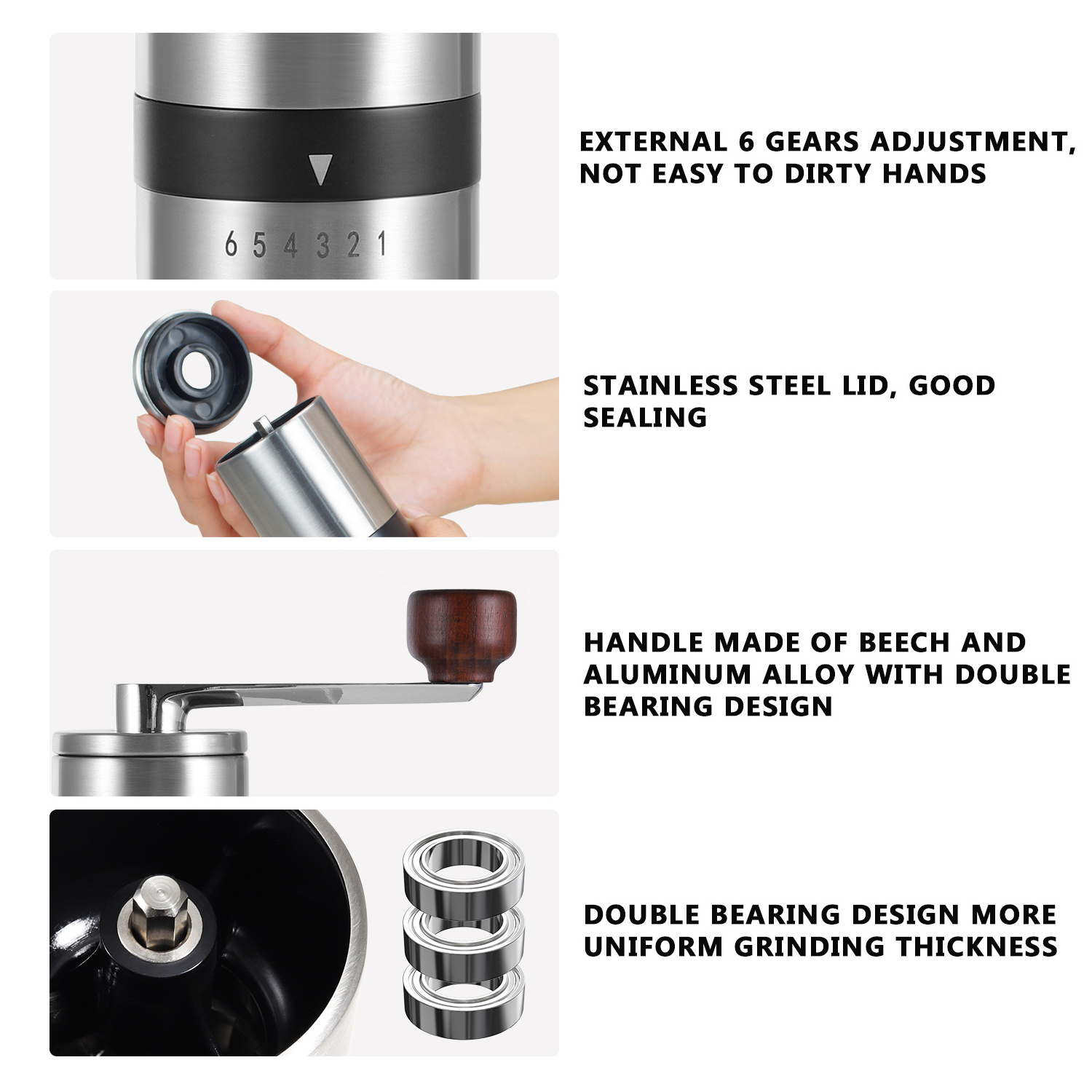 Portable Adjustable Setting Coffee Accessories stainless steel Espresso coffee bean grinder shop supplies manual coffee grinder