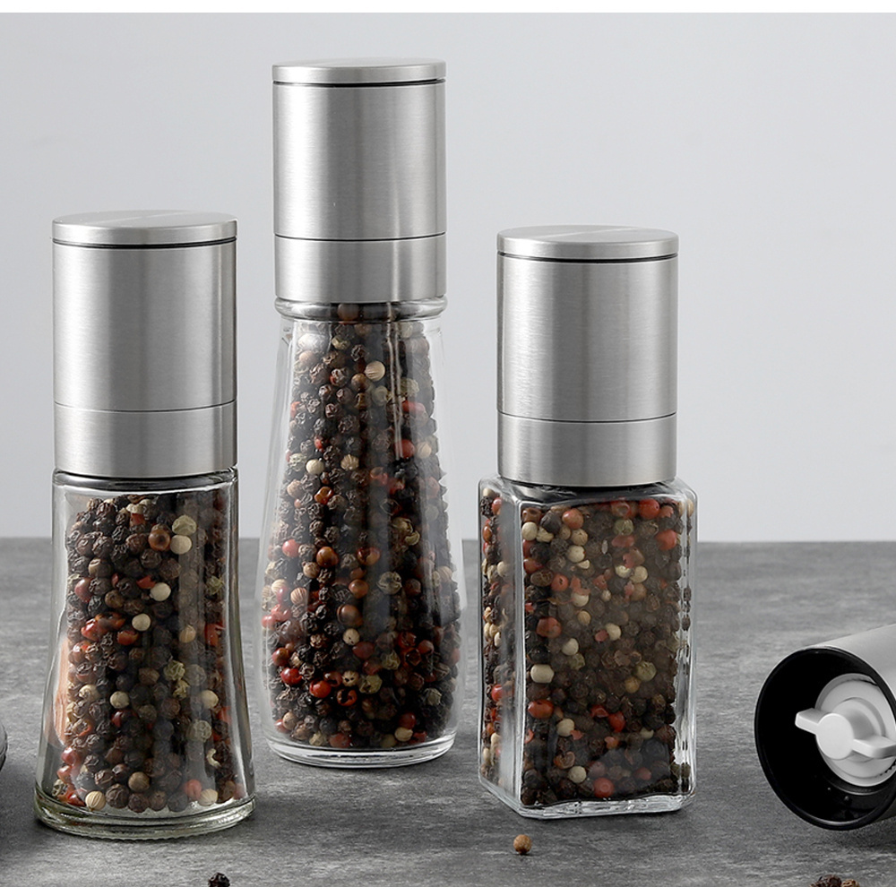 Mini cooking tools kitchen decor accessories stainless steel crystal glass conical burr pepper mills manual saffron salt grinder