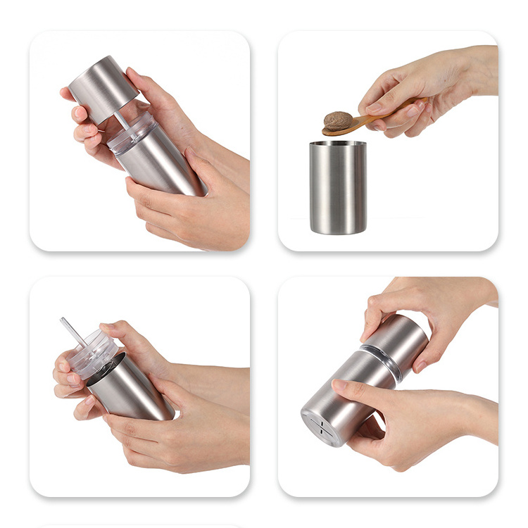 CHINAGAMA EUROPE Stainless Steel Spice Mill Manual Nutmeg Grinder Spice And Nut Mills with SS 304 BOTTLE