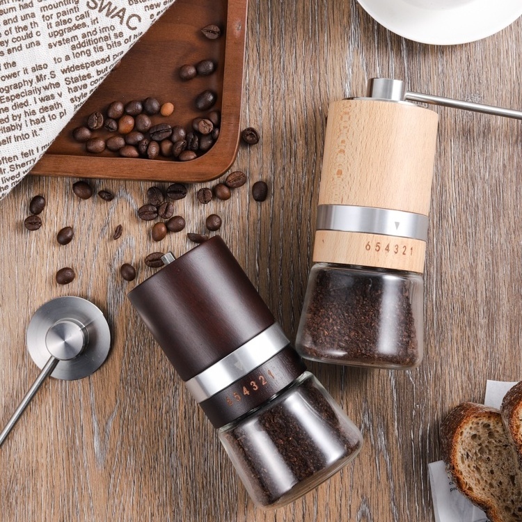 stainless steel portable uganda  round manual coffee hand grinder mill conic with removable  adjustable setting stai